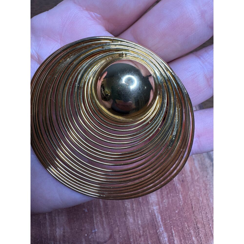 Vintage 60s  Gold Tone Multi Wire Abstract Pin Brooch & Clip on Earrings Set